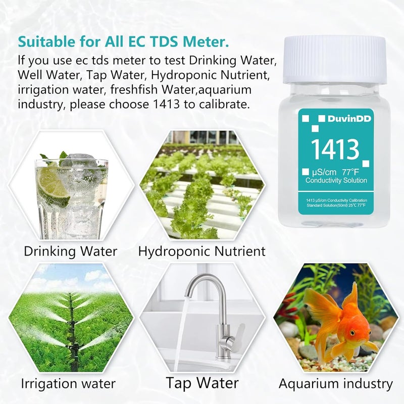 DuvinDD 1413 μS/cm Calibration Solution for TDS Meter, EC Meter, Water Tester Calibration Solution, 4 Bottles of 50mL, for Accurate Meter Calibration & Laboratory Testing - Image 5